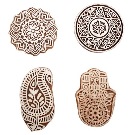 Set of 4 Piece New Mix Wooden Printing Block